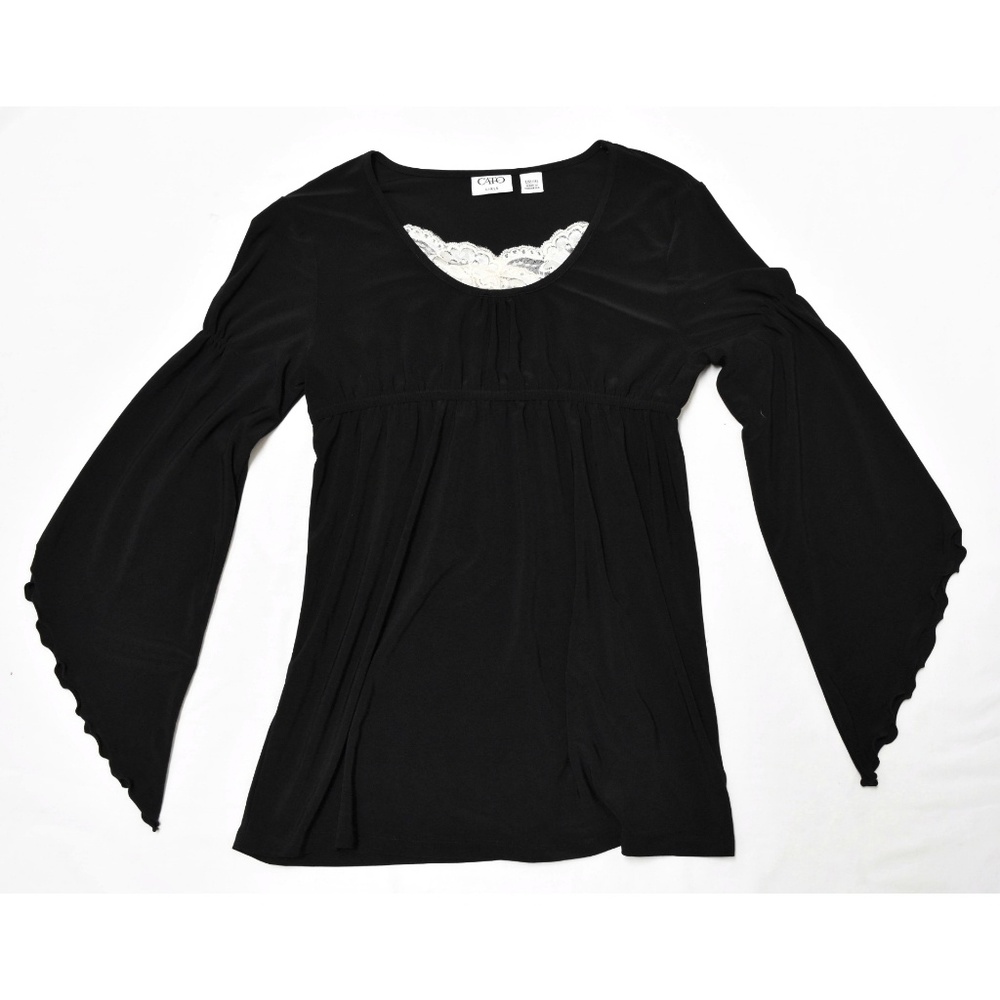 GIRLS Cato Black Empire Wasit Bell Sleeve Lace Top